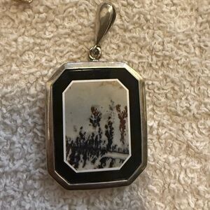 Vintage OOAK Modernist Dendritic Agate Onyx Sterling Silver Pendant